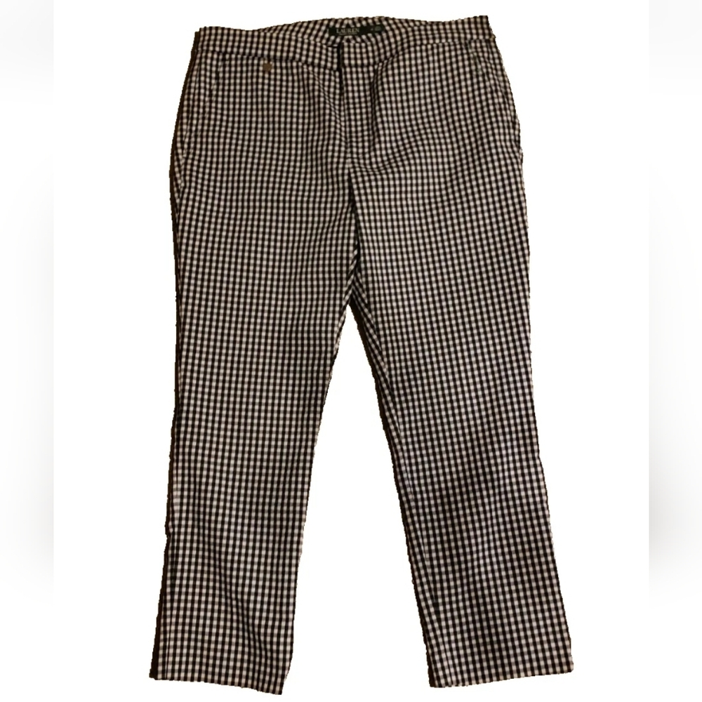 Lauren Ralph Lauren Womens Black and White Checkered Gingham Ankle Pants Size 12